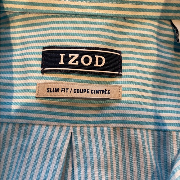 Men’s IZod Blue & White Striped Long Sleeve Button Down Dress Shirt 14.5 (32/33) - Picture 6 of 10